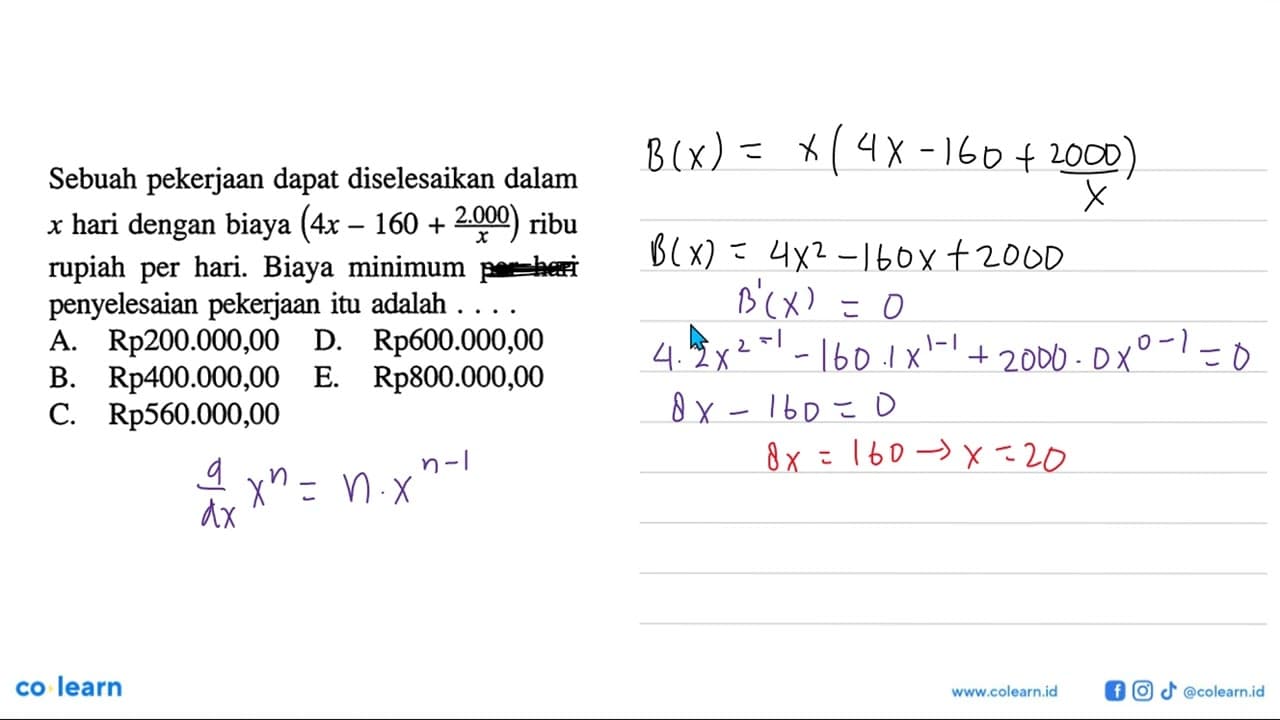 Sebuah pekerjaan dapat diselesaikan dalam x hari dengan