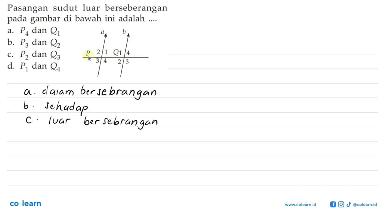 Pasangan sudut luar berseberangan pada gambar di bawah ini