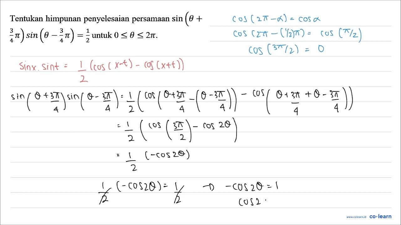 Tentukan himpunan penyelesaian persamaan sin (theta+