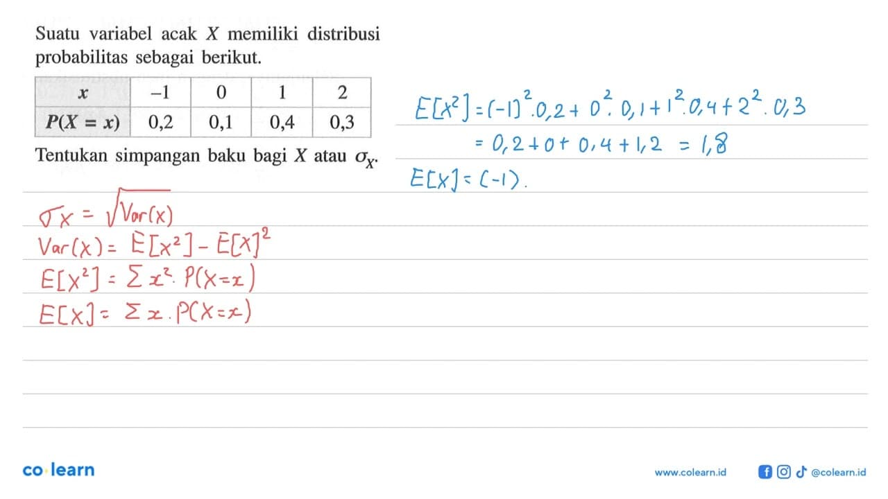 Suatu variabel acak X memiliki distribusi probabilitas