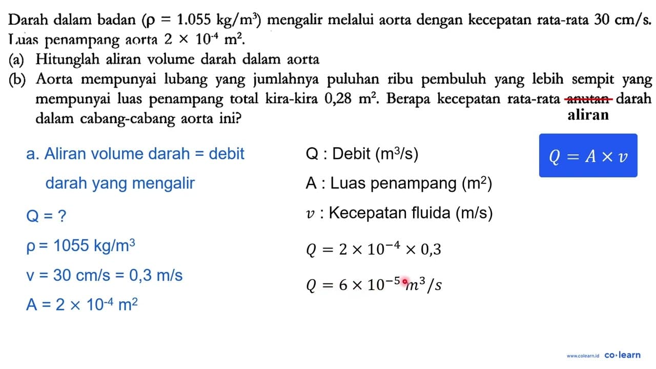 Darah dalam badan (rho = 1.055 kg/m^3) mengalir melalui