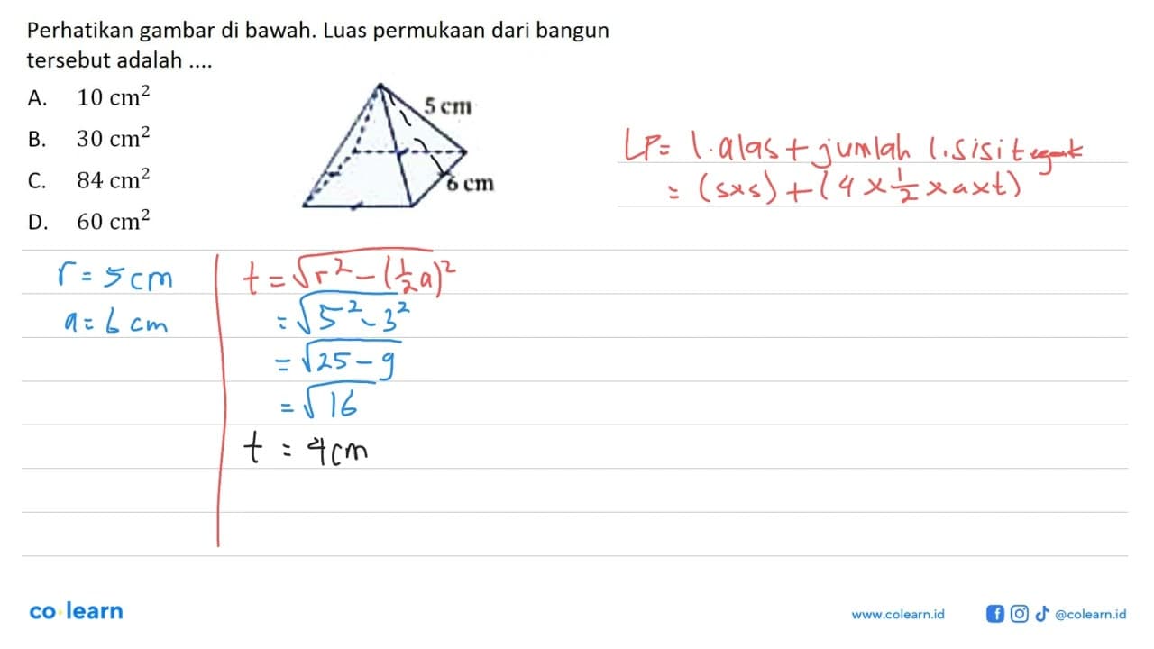 Perhatikan gambar di bawah. Luas permukaan dari bangun