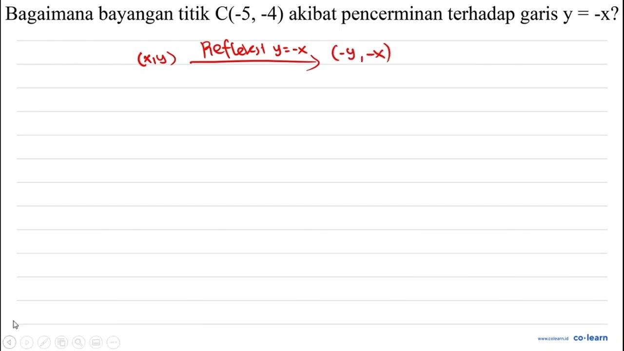 Bagaimana bayangan titik C(-5,-4) akibat pencerminan