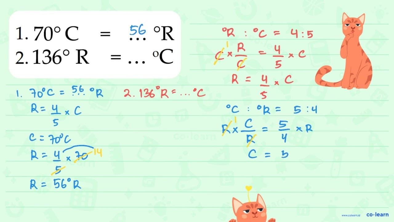 1. 70 C = ... R 2. 136 R = ... C