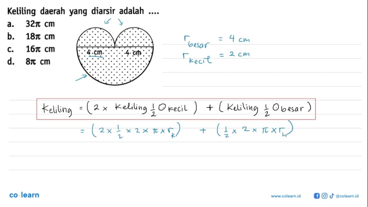 Keliling daerah yang diarsir adalah .... 4 cm 4 cm