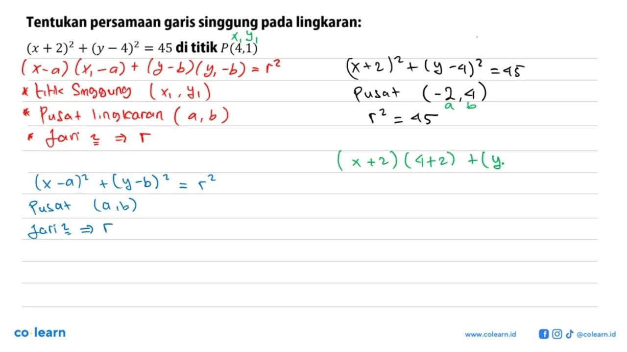 Tentukan persamaan garis singgung pada