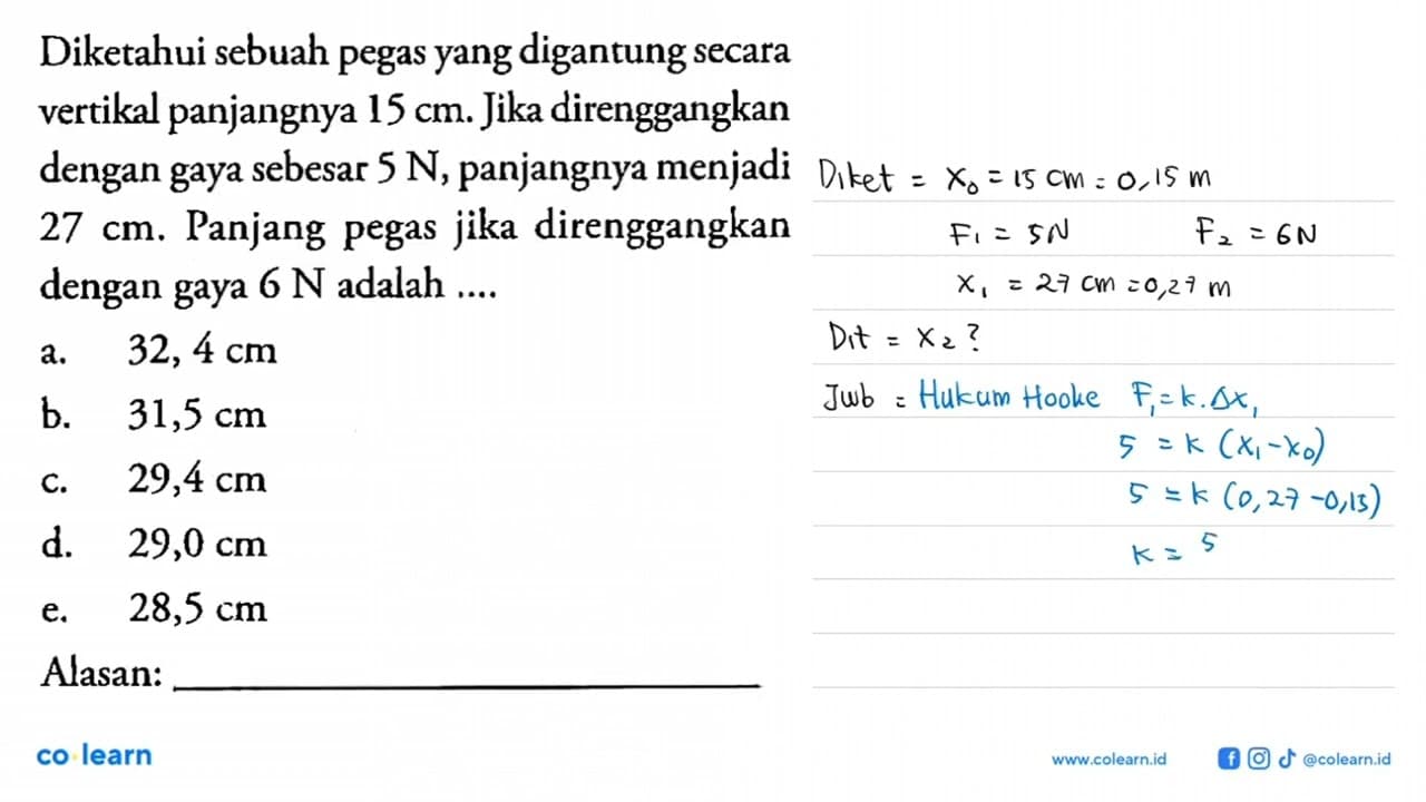 Diketahui sebuah pegas yang digantung secara vertikal