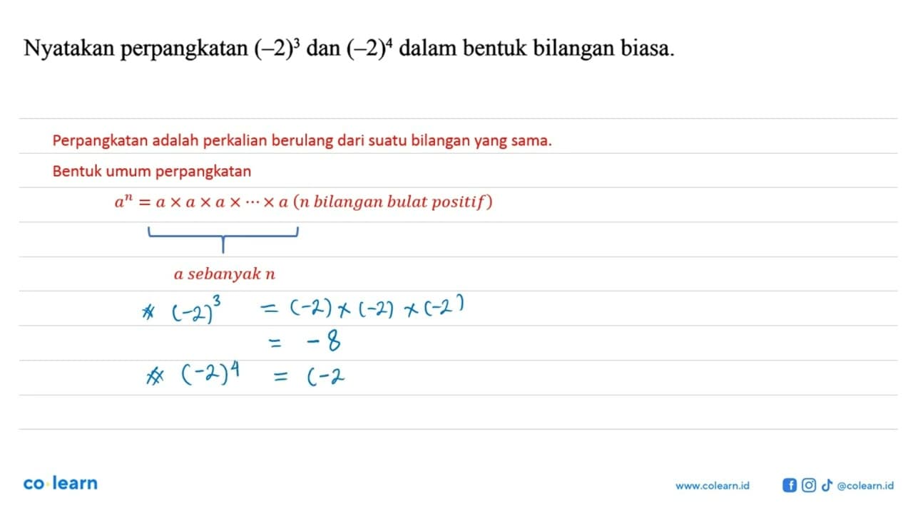 Nyatakan perpangkatan (-2)^3 dan (-2)^4 dalam bentuk