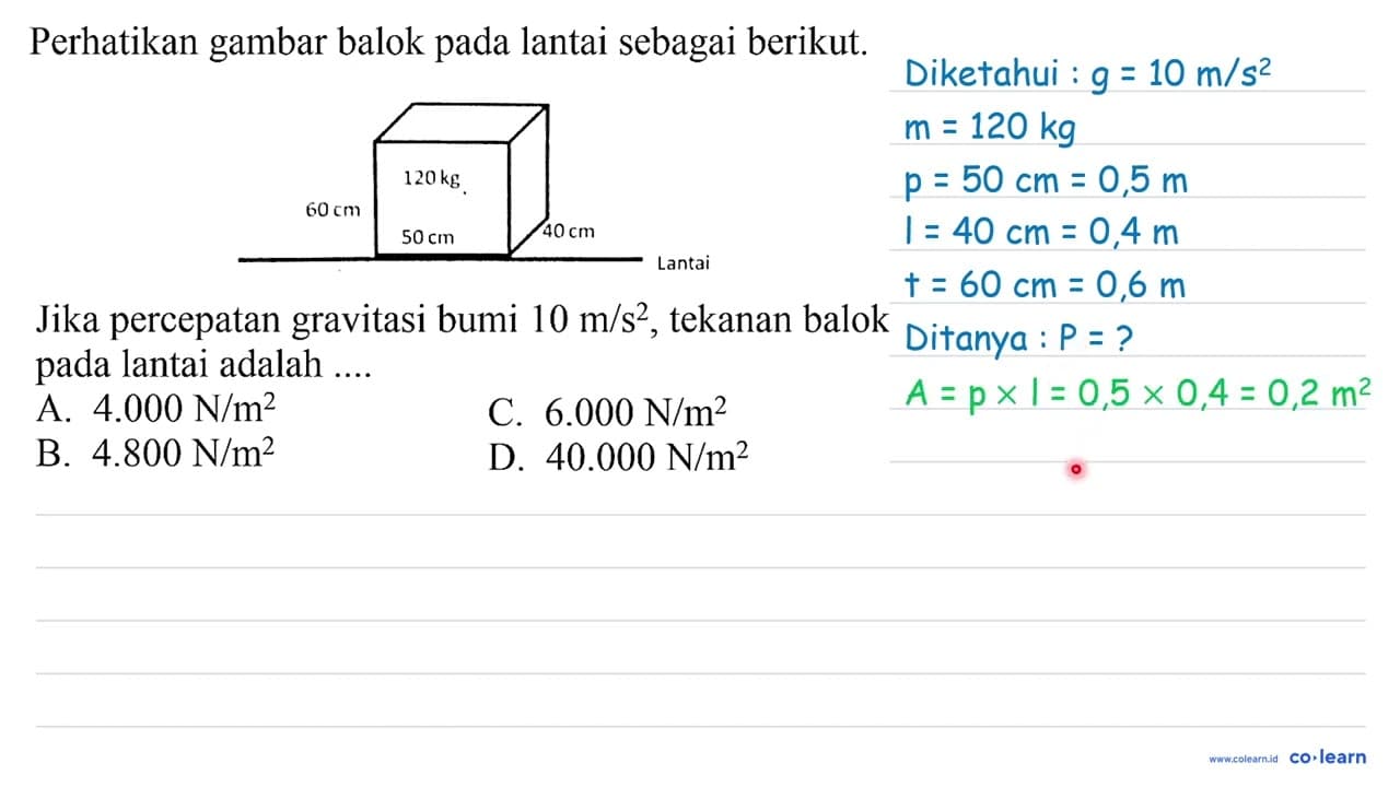 Perhatikan gambar balok pada lantai sebagai berikut. Jika