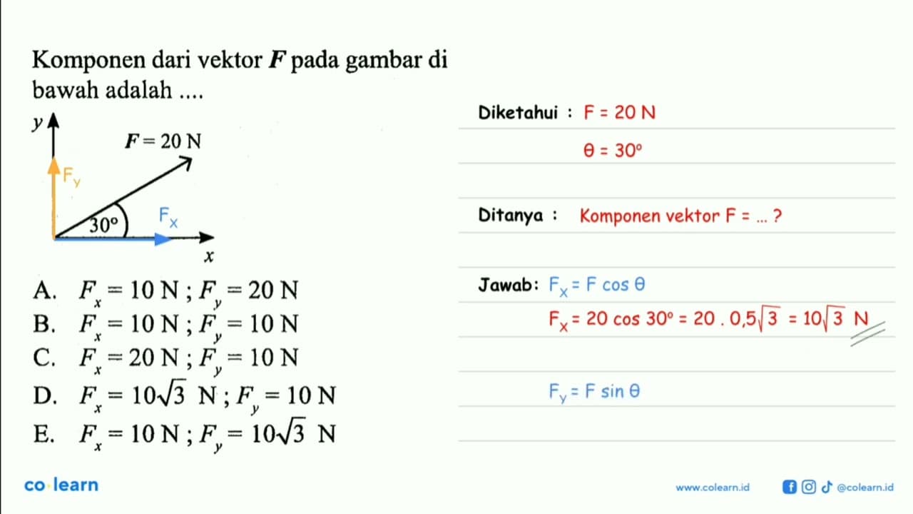 Komponen dari vektor F pada gambar di bawah adalah .... Y