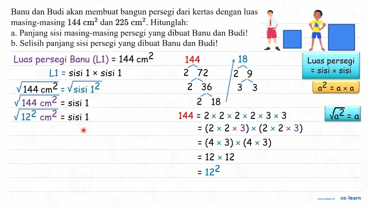 Banu dan Budi akan membuat bangun persegi dari kertas