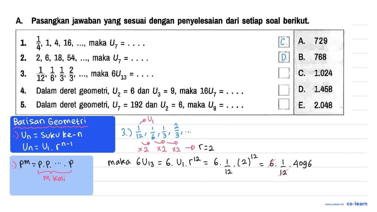 A. Pasangkan jawaban yang sesuai dengan penyelesaian dari