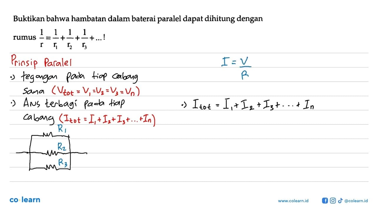 Buktikan bahwa hambatan dalam baterai paralel dapat