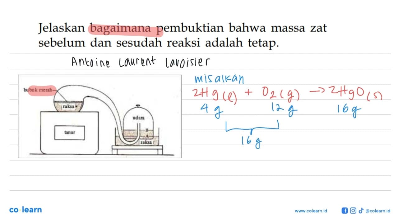 Jelaskan bagaimana pembuktian bahwa massa zat sebelum dan