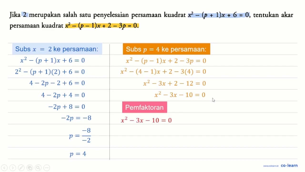 Jika 2 merupakan salah satu penyelesaian persamaan kuadrat