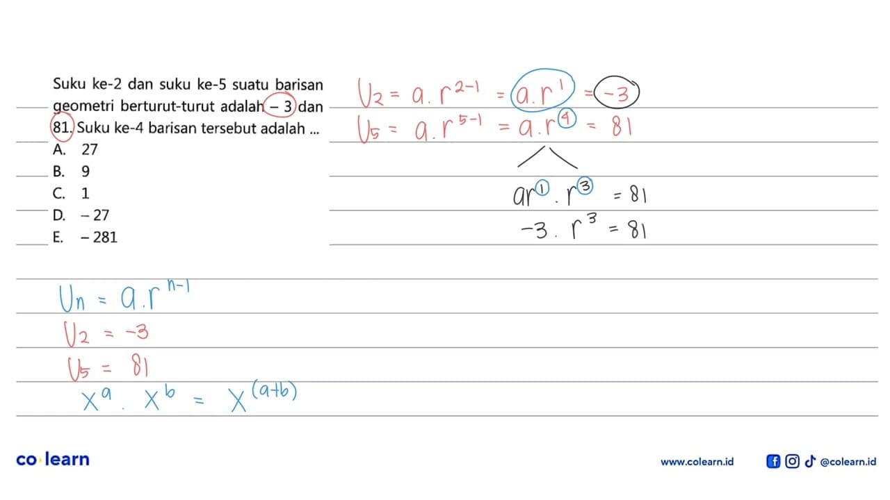 Suku ke-2 dan suku ke-5 suatu barisan geometri