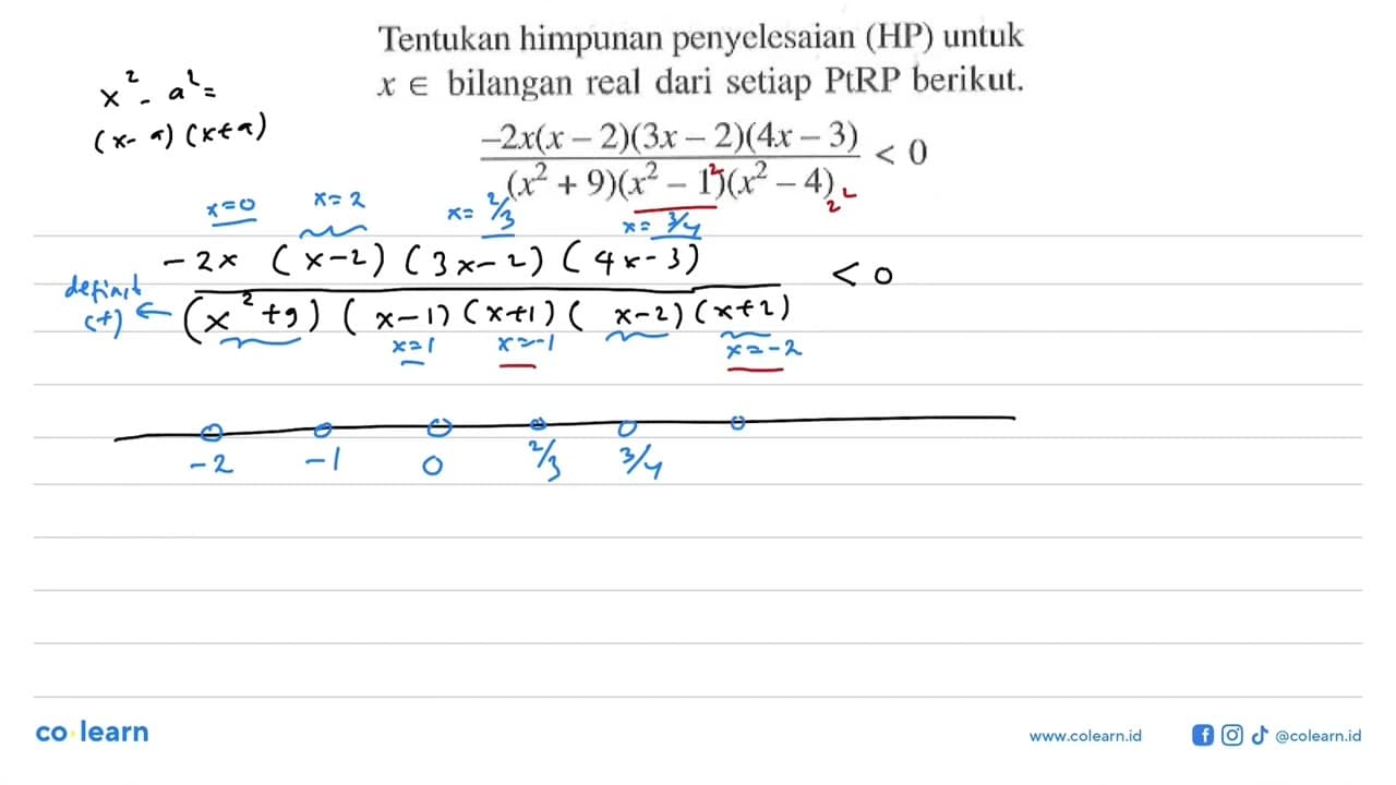 Tentukan himpunan penyelesaian (HP) untuk x e bilangan real