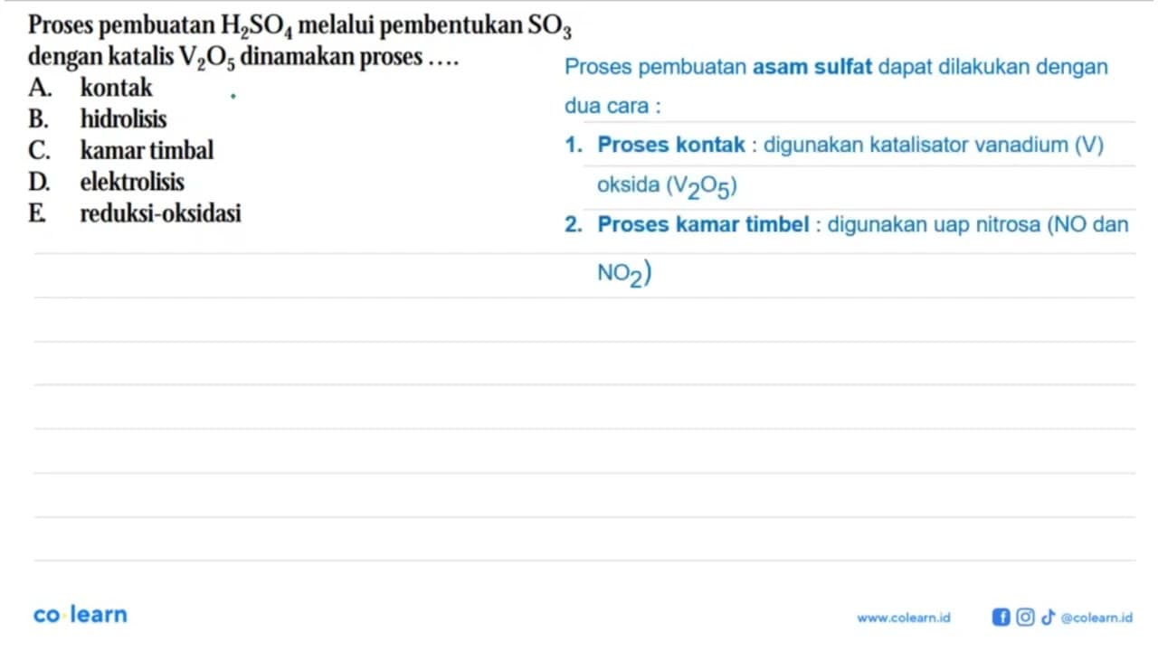 Proses pembuatan H2SO4 melalui pembentukan SO3 dengan