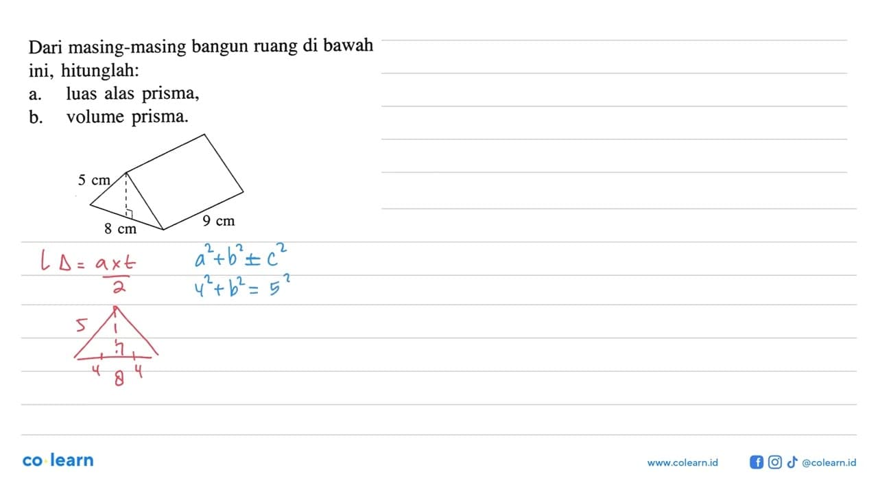 Dari masing-masing bangun ruang di bawah ini, hitunglah:a.