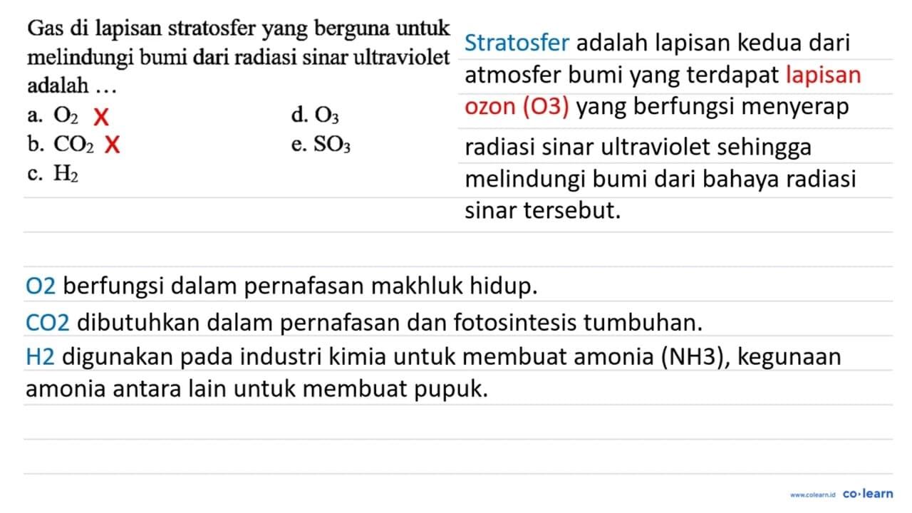 Gas di lapisan stratosfer yang berguna untuk melindungi