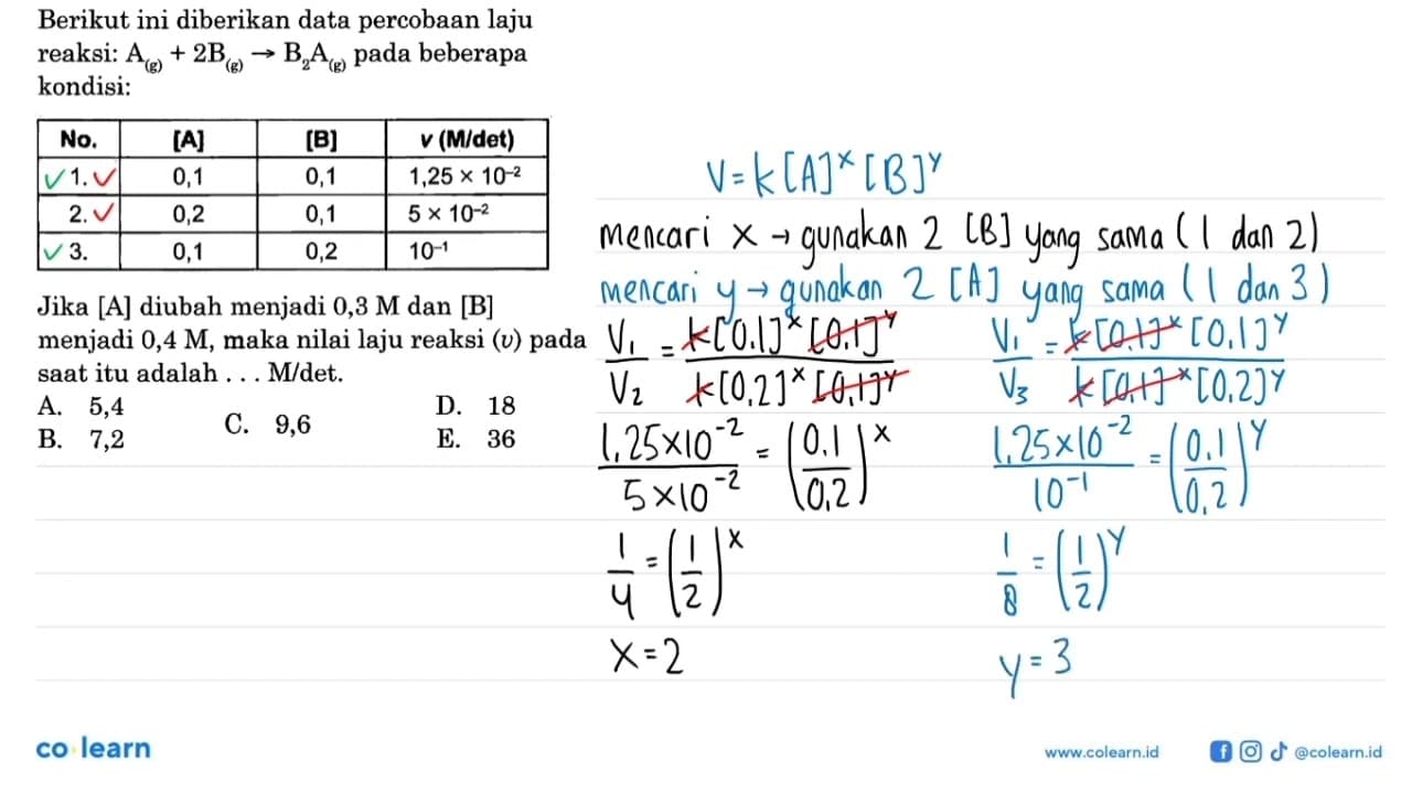 Berikut ini diberikan data percobaan laju reaksi: