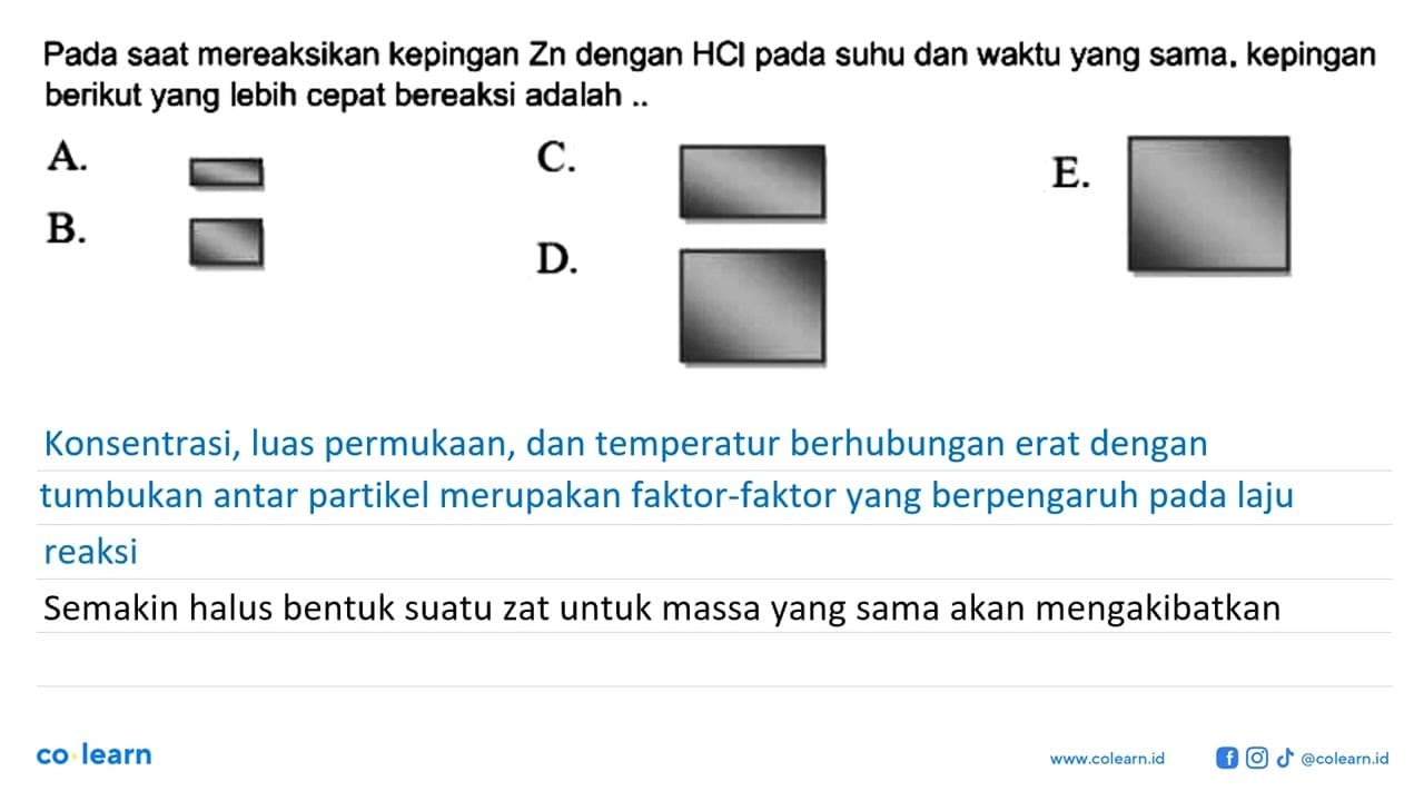 Pada saat mereaksikan kepingan Zn dengan HCl pada suhu dan