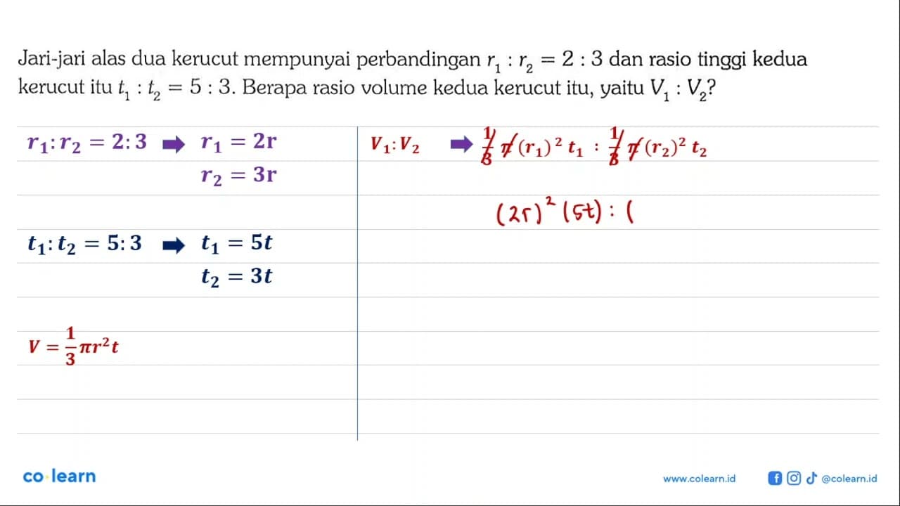 Jari-jari alas dua kerucut mempunyai perbandingan r1:r2=2:3