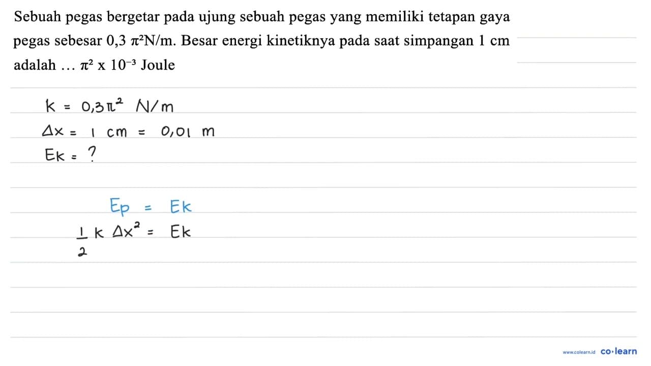 Sebuah pegas bergetar pada ujung sebuah pegas yang memiliki