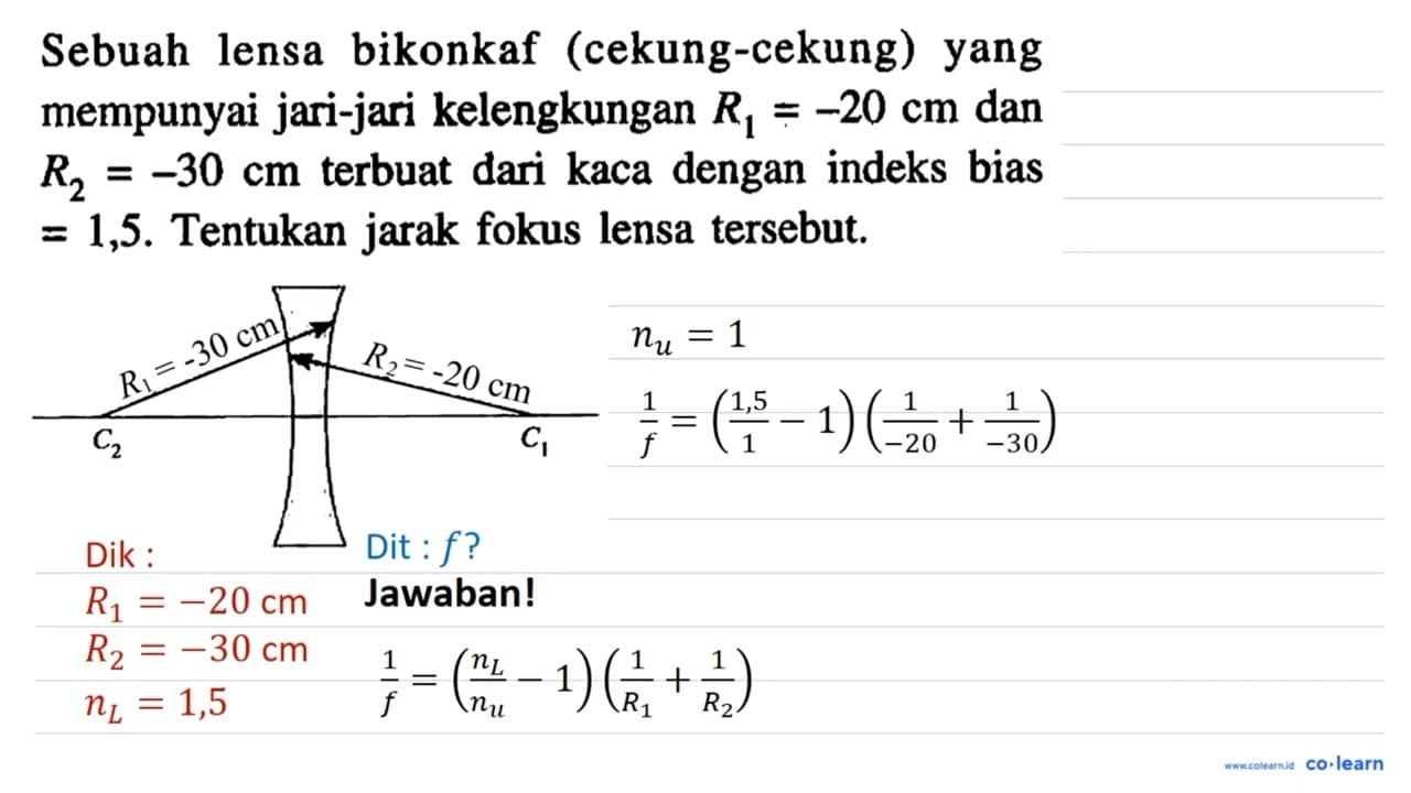 Sebuah lensa bikonkaf (cekung-cekung) yang mempunyai