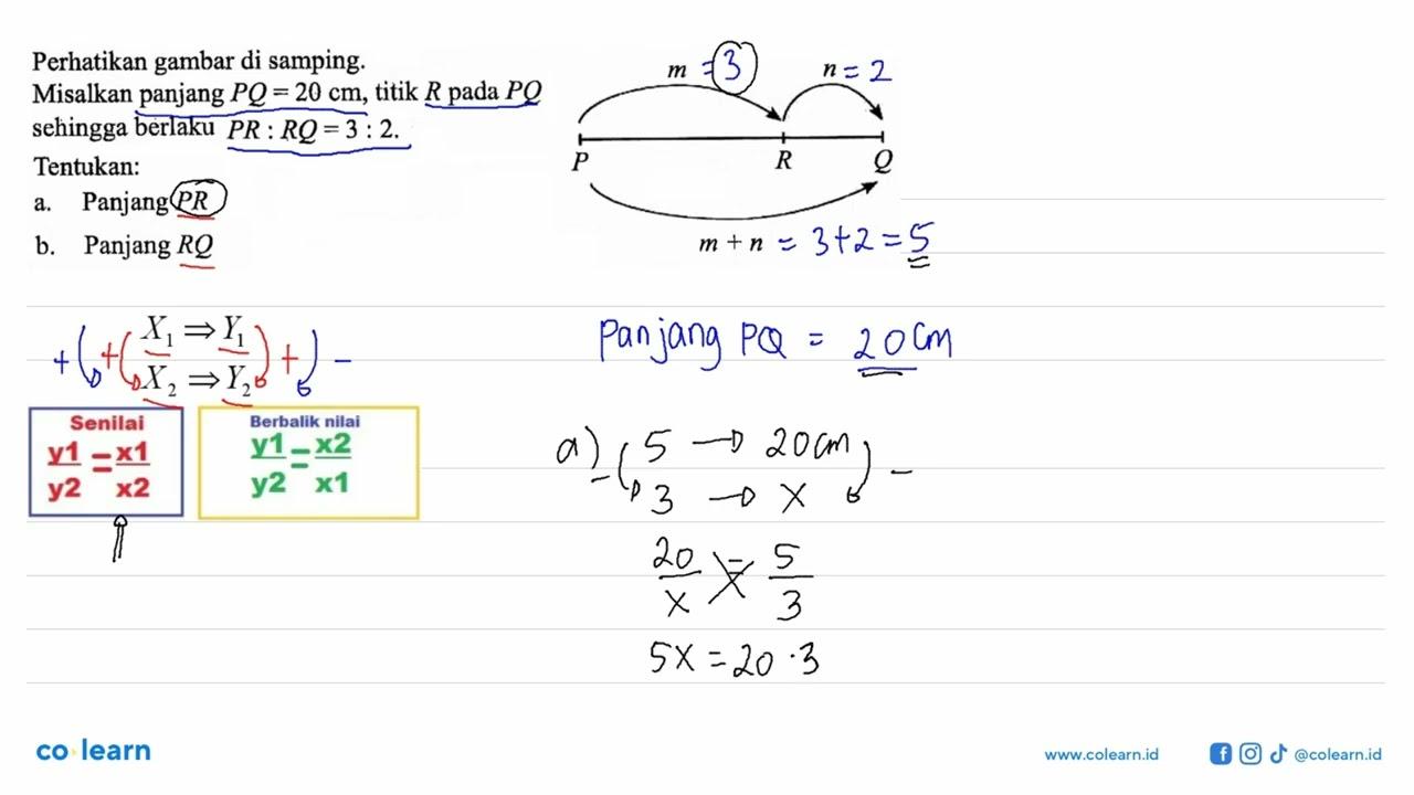Perhatikan gambar di samping. Misalkan panjang PQ = 20 cm,