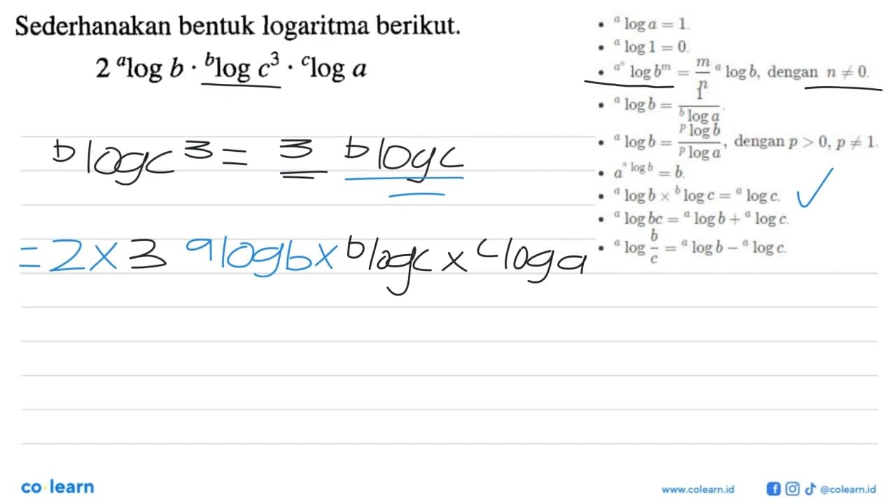 Sederhanakan bentuk logaritma berikut.