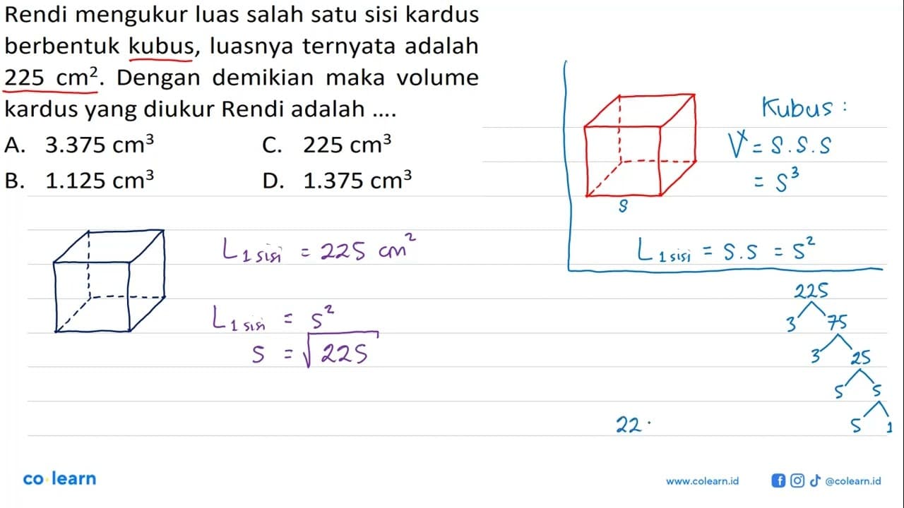 Rendi mengukur luas salah satu sisi kardus berbentuk kubus,