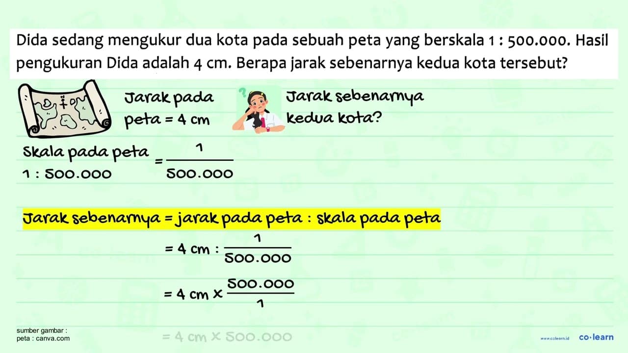 Dida sedang mengukur dua kota pada sebuah peta yang