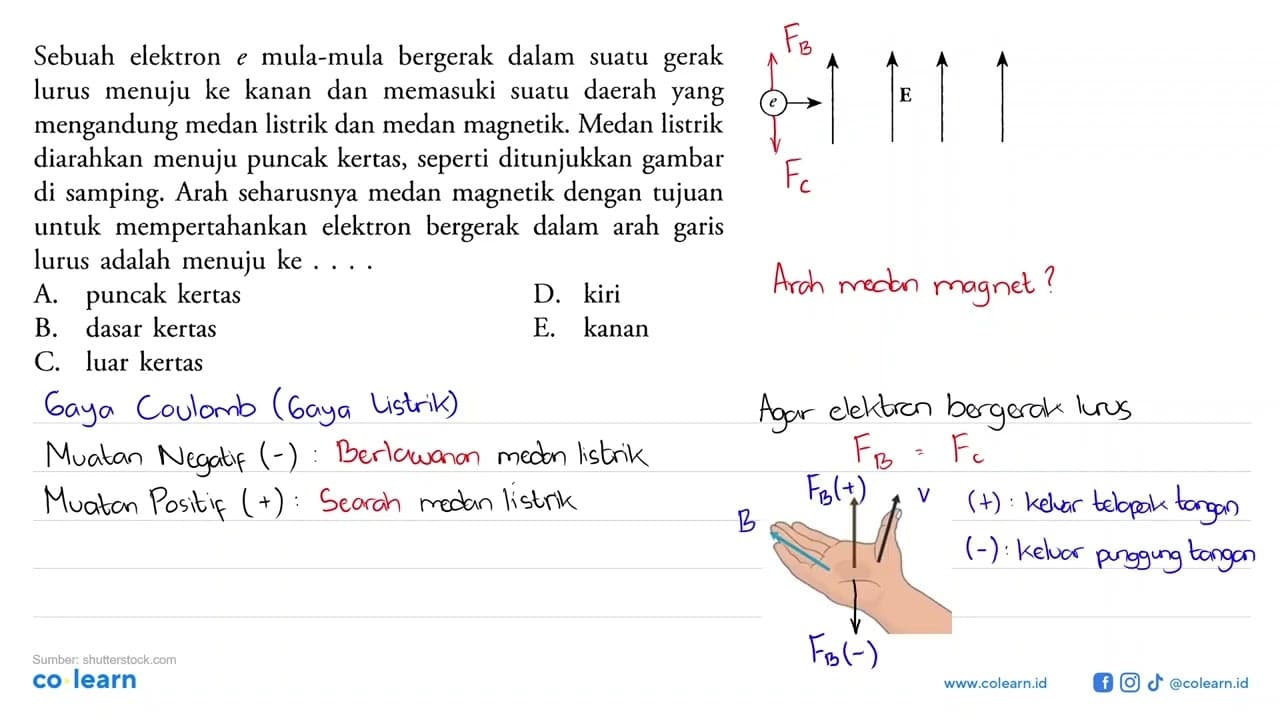 Sebuah elektron e mula-mula bergerak dalam suatu gerak