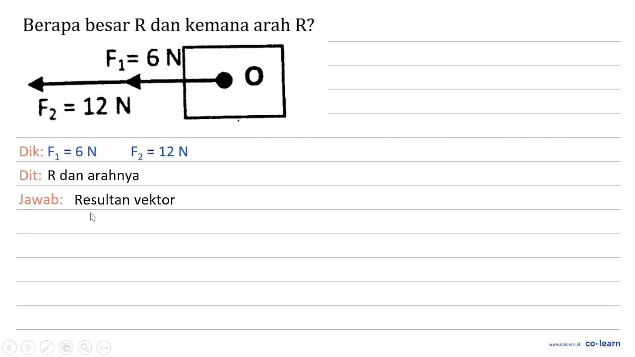 Berapa besar R dan kemana arah R? F_(1)=6 N bigcirc 0