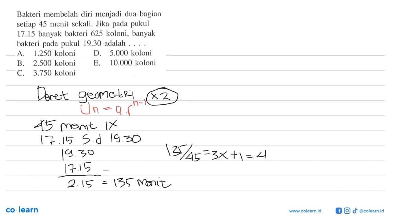 Bakteri membelah diri menjadi dua bagian setiap 45 menit