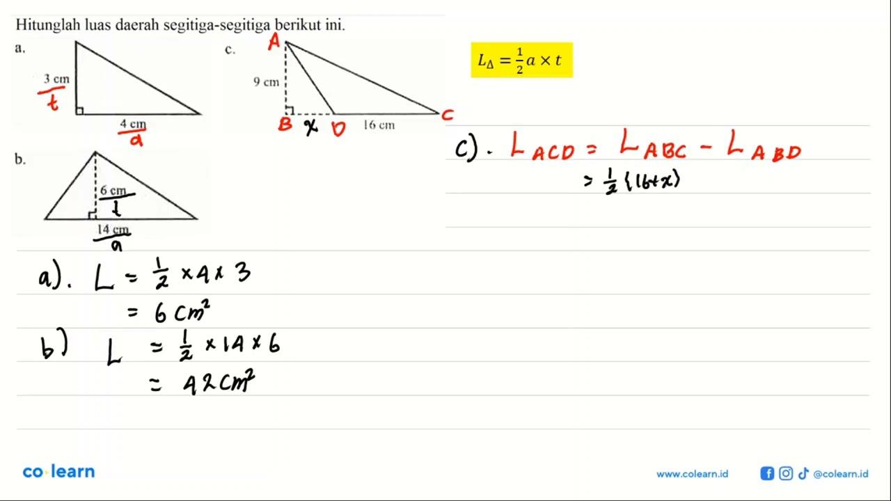 Hitunglah luas daerah segitiga-segitiga berikut ini.a. 3 cm