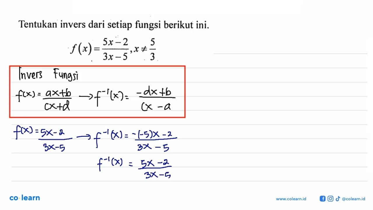 Tentukan invers dari setiap fungsi berikut