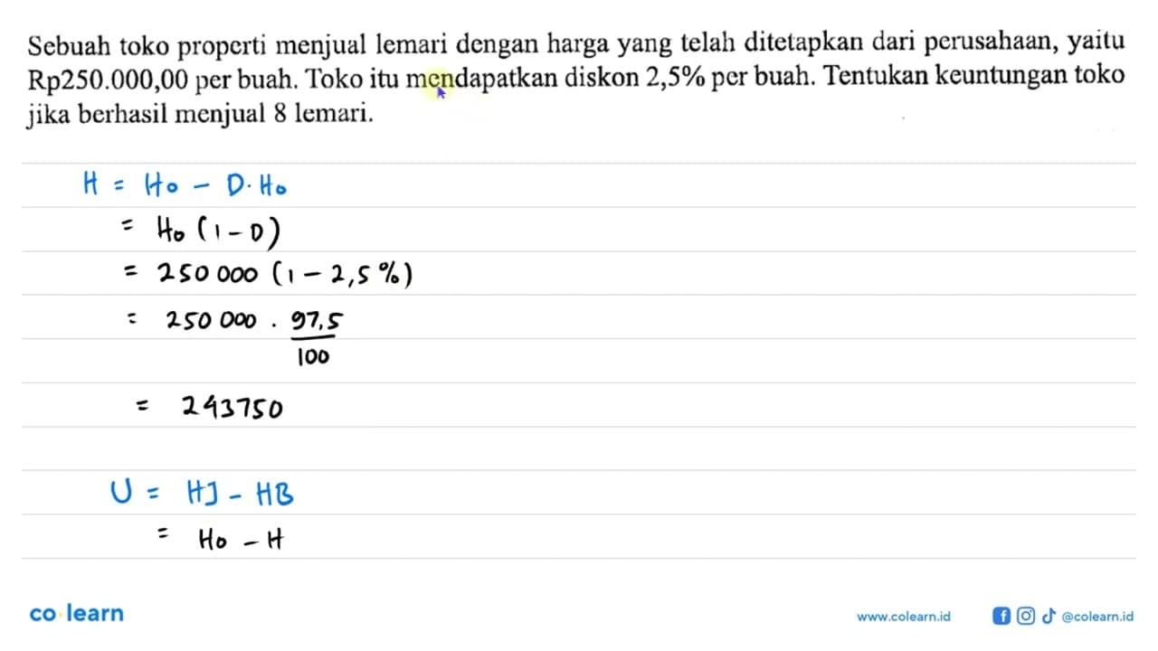 Sebuah toko properti menjual lemari dengan harga yang telah