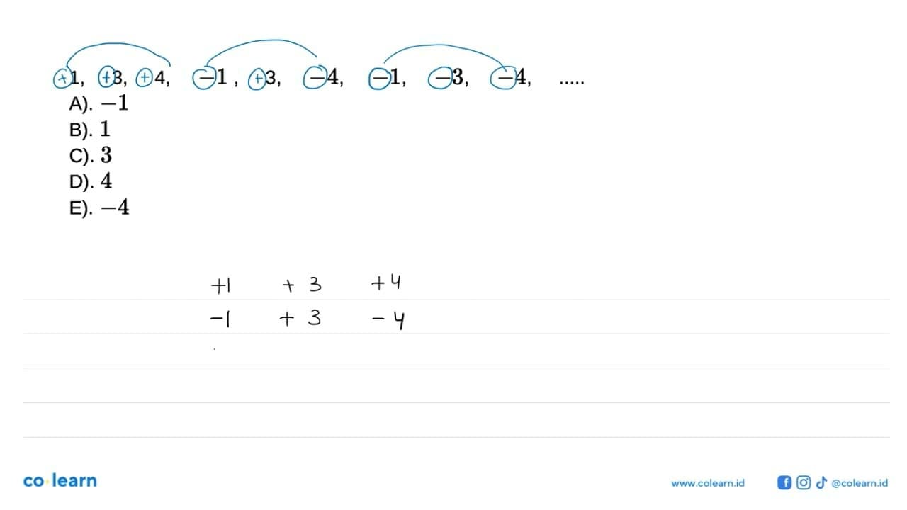 1, 3, 4, -1, 3, -4, -1, -3, -4, ....