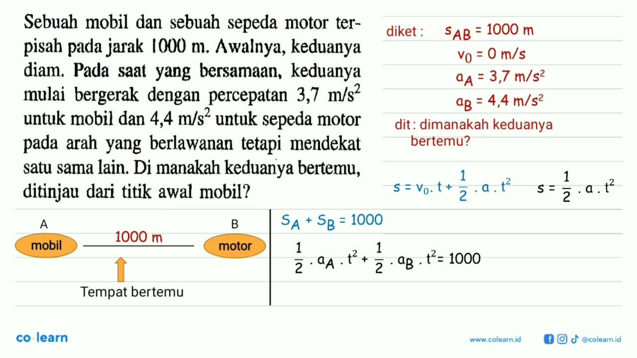 Sebuah mobil dan sebuah sepeda motor ter-pisah pada jarak