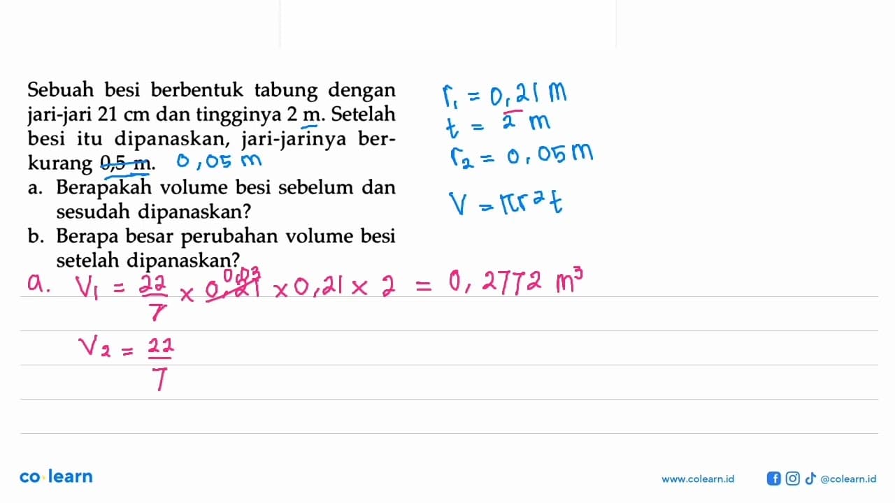 Sebuah besi berbentuk tabung dengan jari-jari 21 cm dan