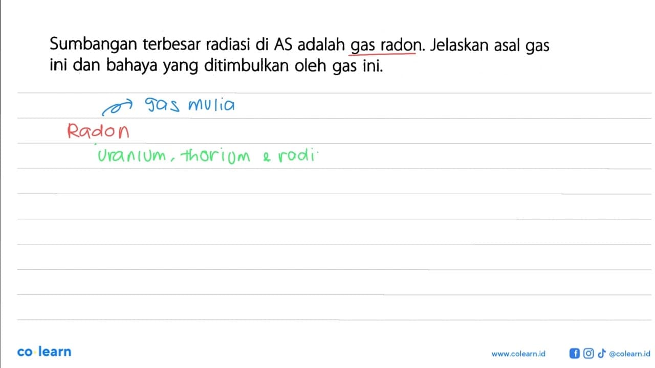 Sumbangan terbesar radiasi di AS adalah gas radon. Jelaskan