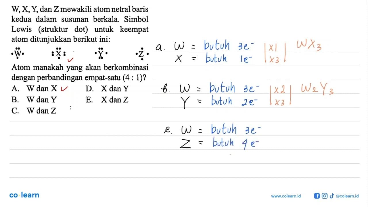 W, X, Y, dan Z mewakili atom netral baris kedua dalam