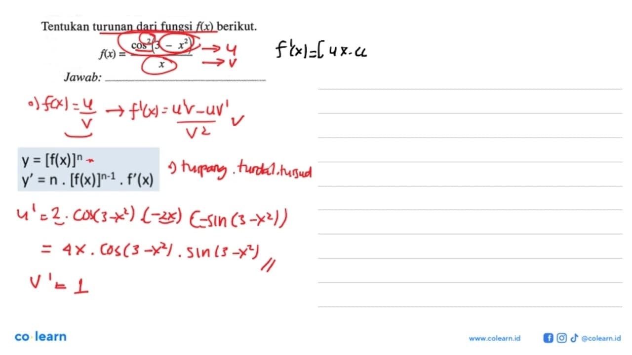 Tentukan turunan dari fungsi f(x) berikut.