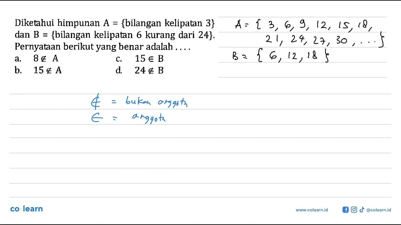 Diketahui himpunan A = {bilangan kelipatan 3} dan B =