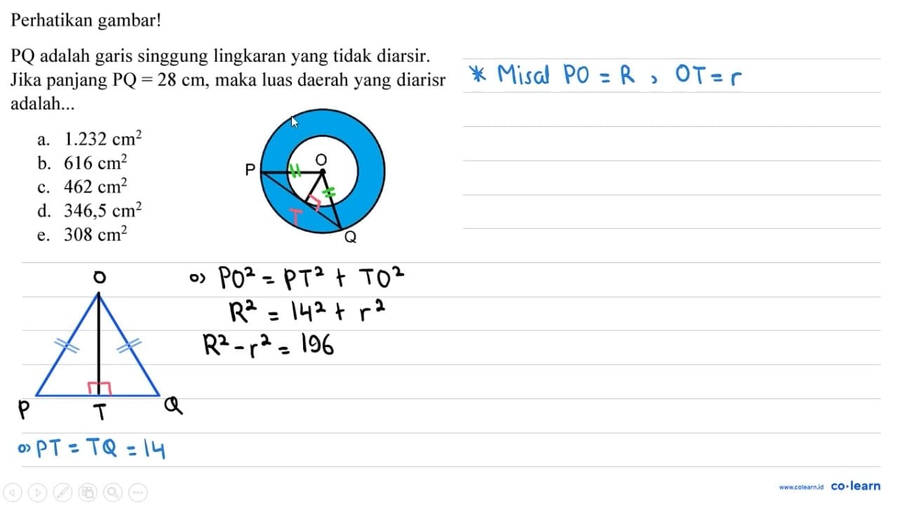 Perhatikan gambar! PQ adalah garis singgung lingkaran yang