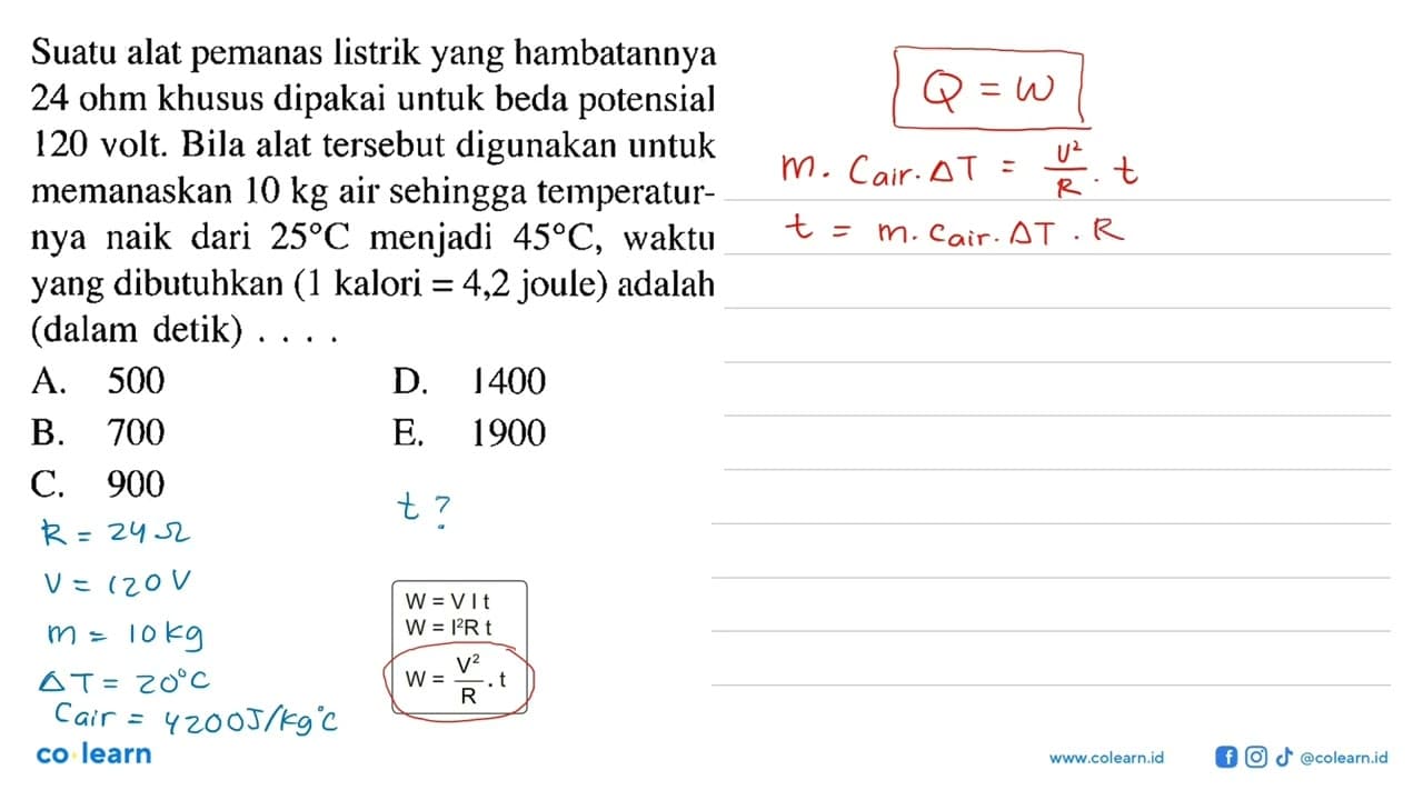 Suatu alat pemanas listrik yang hambatannya 24 ohm khusus