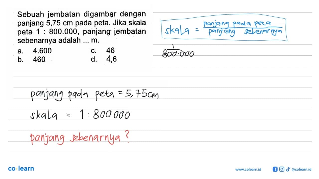 Sebuah jembatan digambar dengan panjang 5,75 cm pada peta.