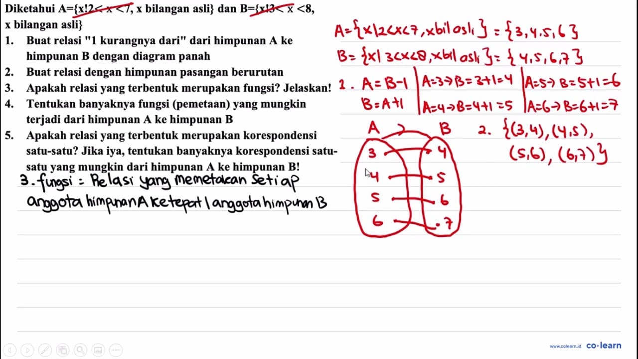 Diketahui A={x ! 2<x<7, x bilangan asli } dan B={x ! 3<x<8